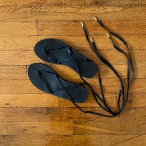 Sseko Black Leather Ribbon Sandal